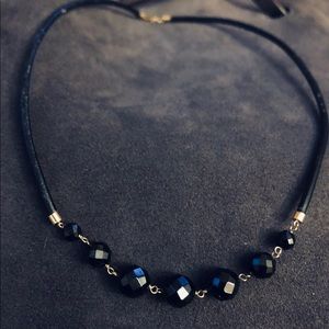 14K Gold Black Spinel & Leather Choker